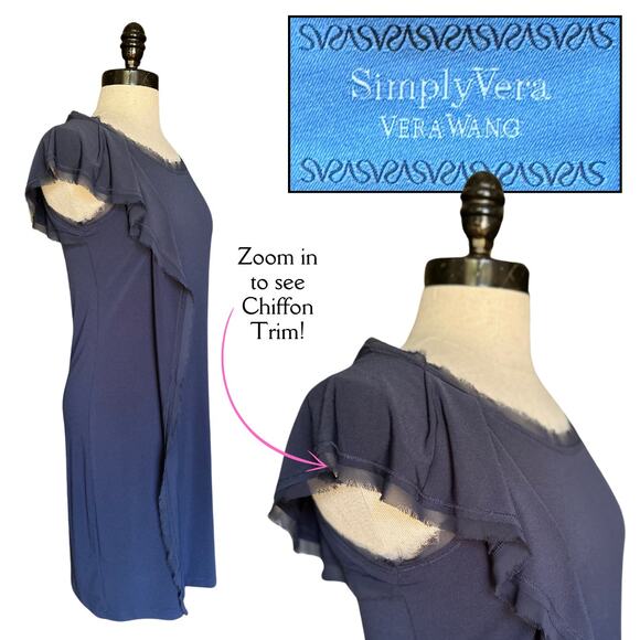 VeraWang Blue Tank Dress ChiffonTrim Fall Spring Summer Office Church Minimalist - Picture 1 of 14